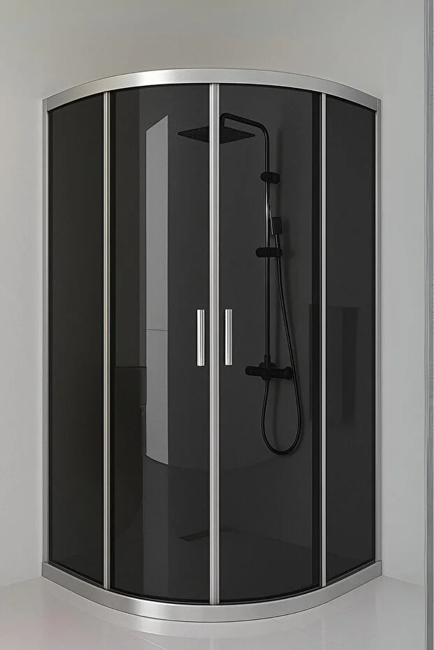 Duşakabin Oval Temperli Füme Cam Krom Profil 190 cm